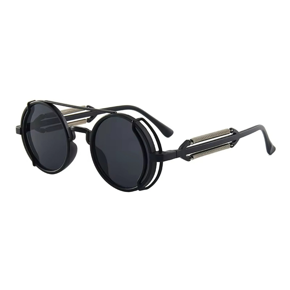 Accessories - Black Lens Steampunk Sunglasses Retro Punk Round Gothic Shades NWT